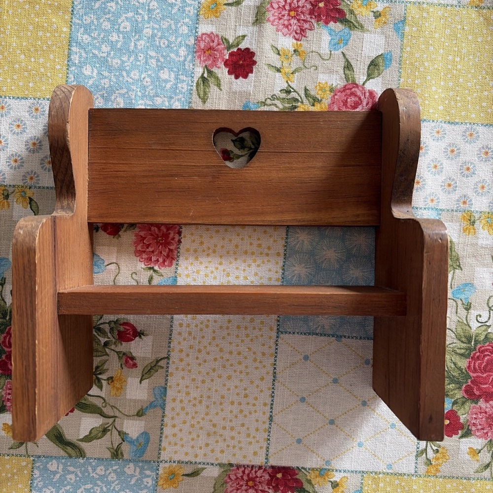 Vintage Wooden Heart Cutout Bench Rustic Farmhouse Cottage Doll Decor Small Cute